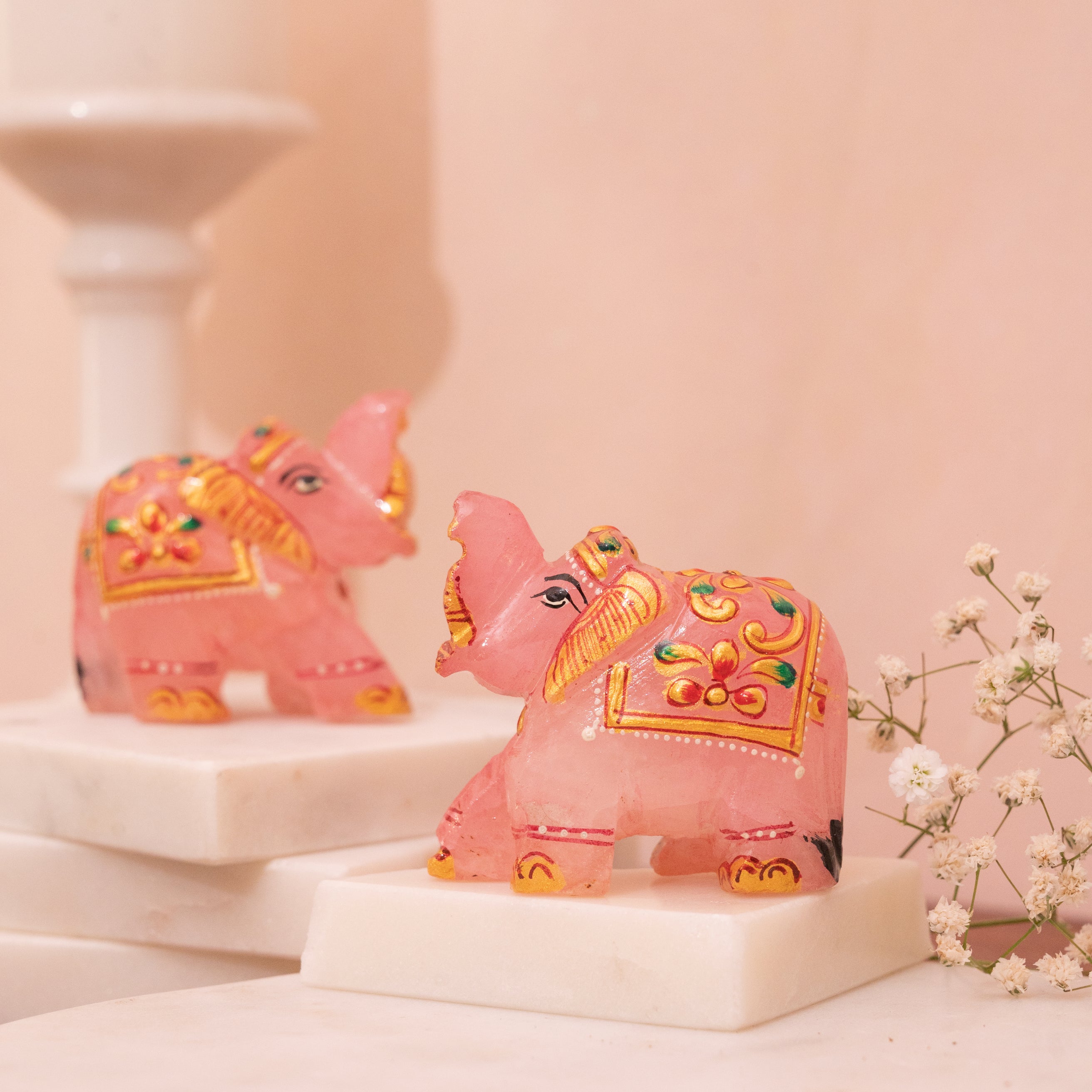 Rose Quartz Mini Elephant Pair