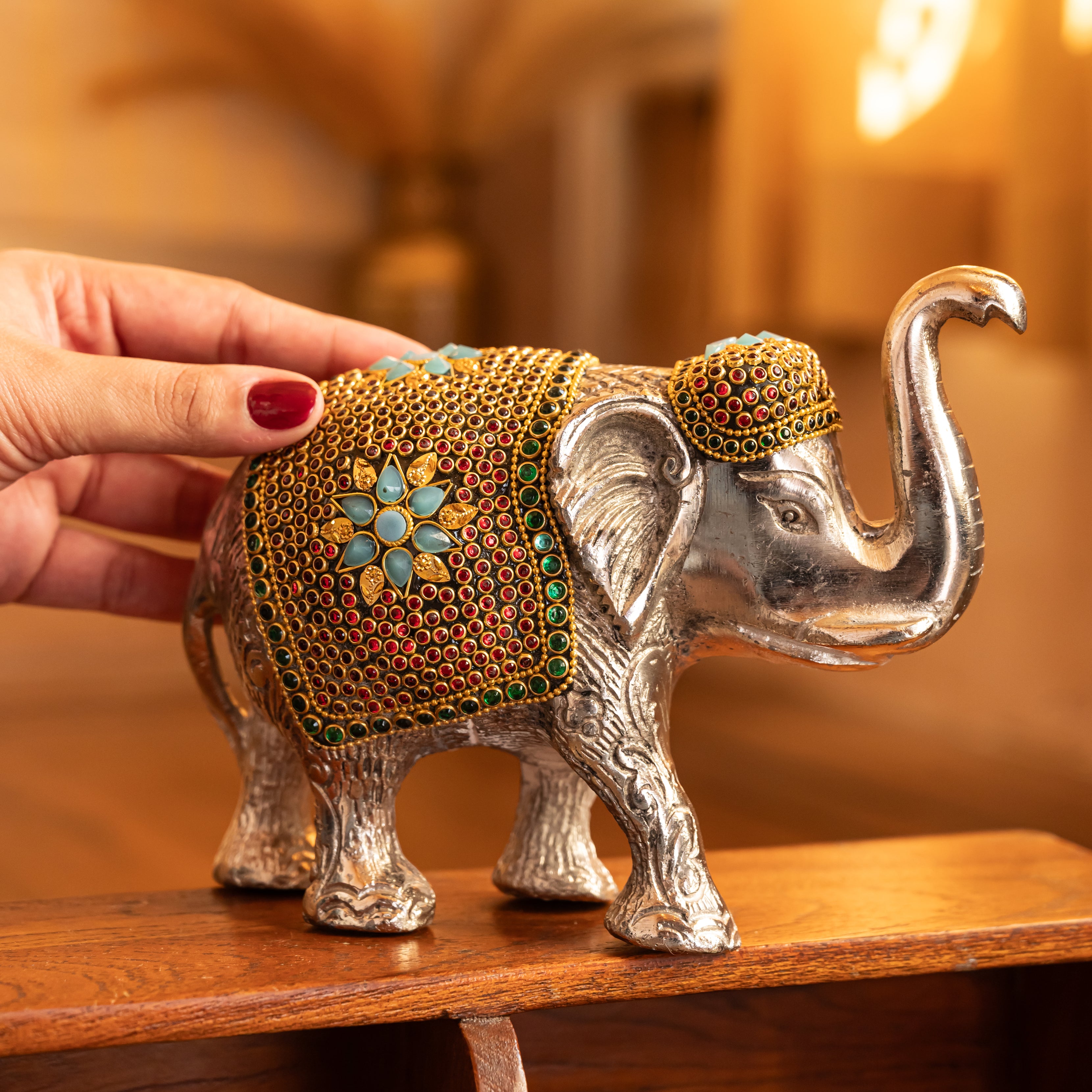 Set of 3 Silver-Plated Elephants with Stone Work