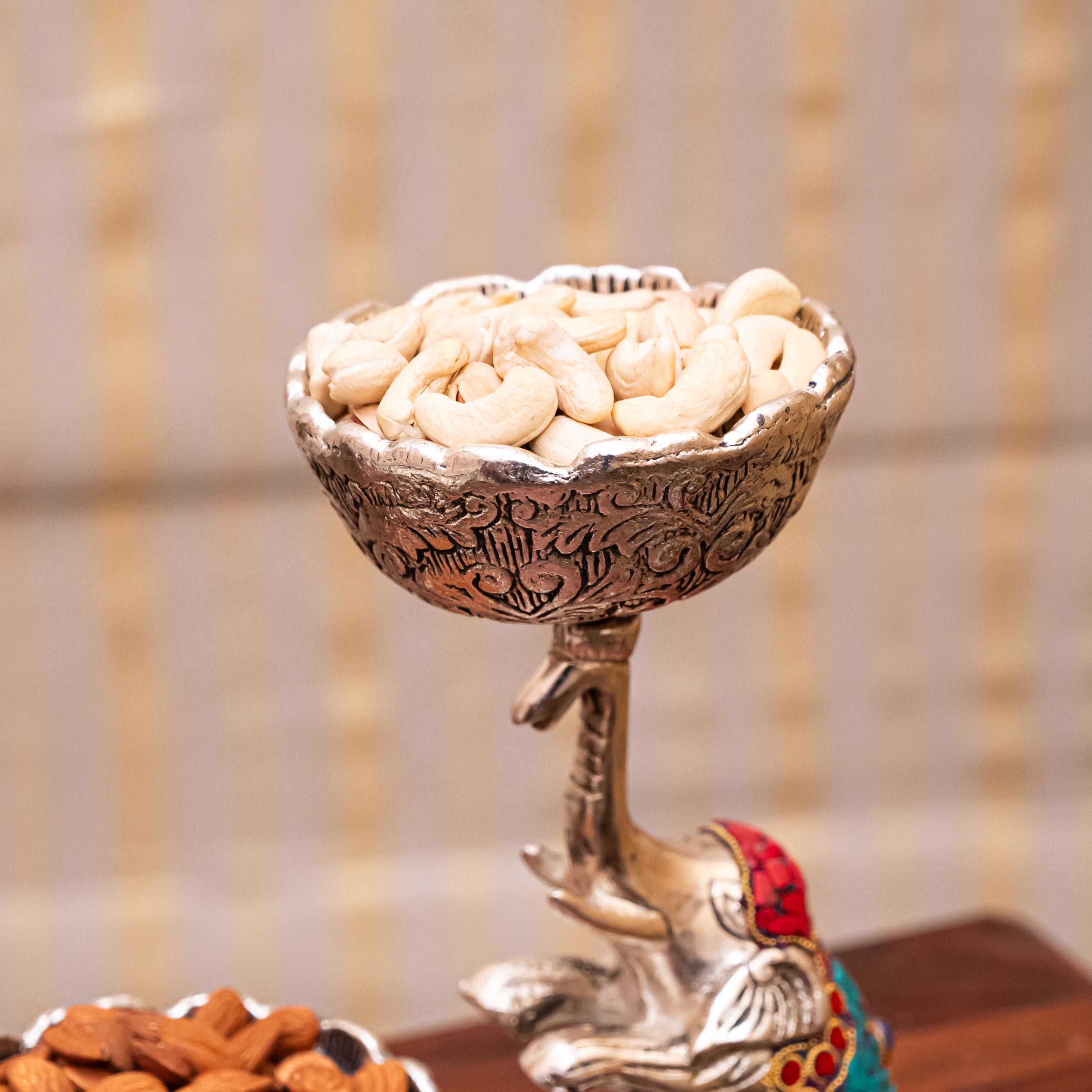 Upside Trunk Elephant for Dry Fruit Serving with Tangerine Quartz and Lapis Lazuli Details