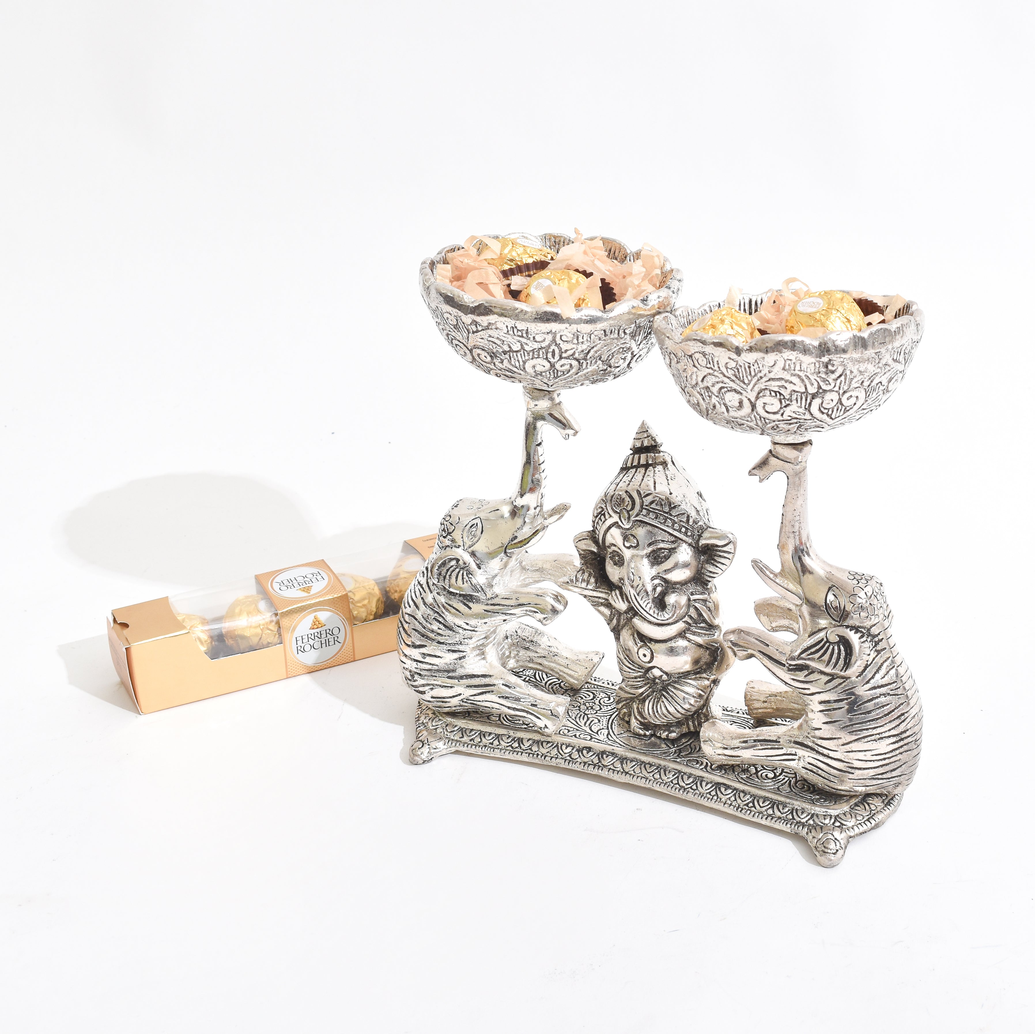 Regal Elephants Holding Bowls with Book & Ferrero Rocher Chocolates