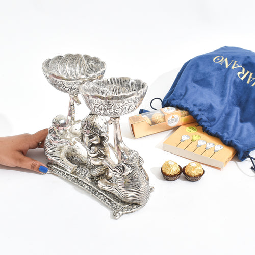 Twin Elephant Ganesha Diya Stand