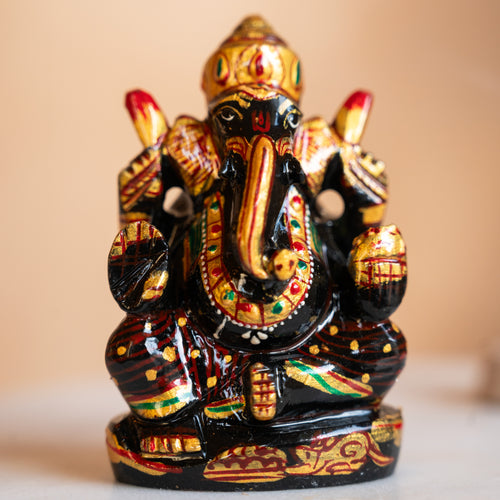 Black Obsidian Ganesh Ji with Meenakari Detailing