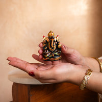 Black Obsidian Ganesh Ji with Meenakari Detailing