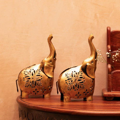 Elephant Pair with Tea Light Holder in Their Stomach