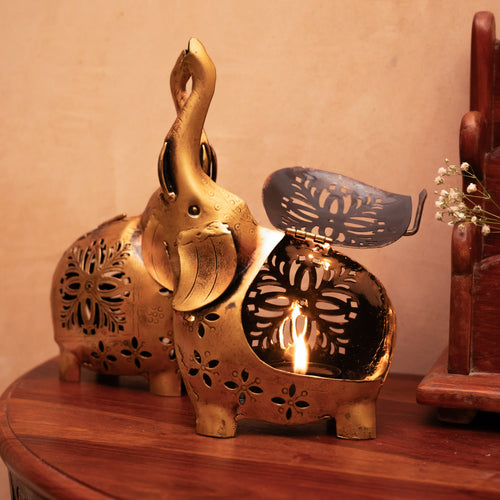Elephant Pair with Tea Light Holder in Their Stomach
