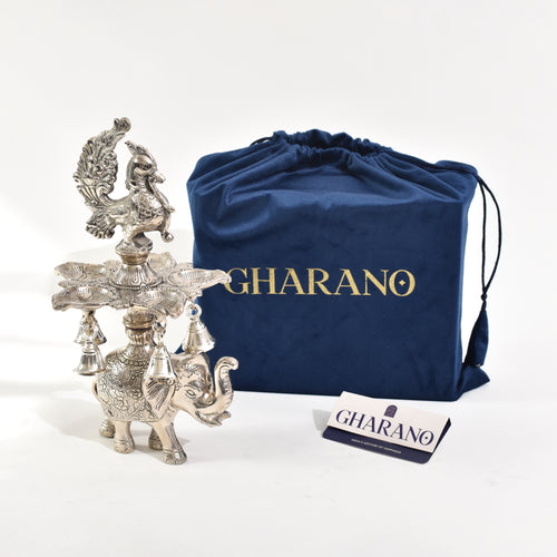 Elephant - Peacock Diya with Bells
