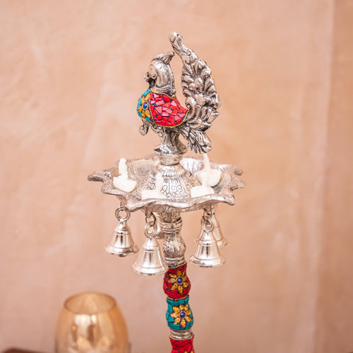 Elephant and peacock Diya with Tangerine Quartz and Lapis Lazuli Details