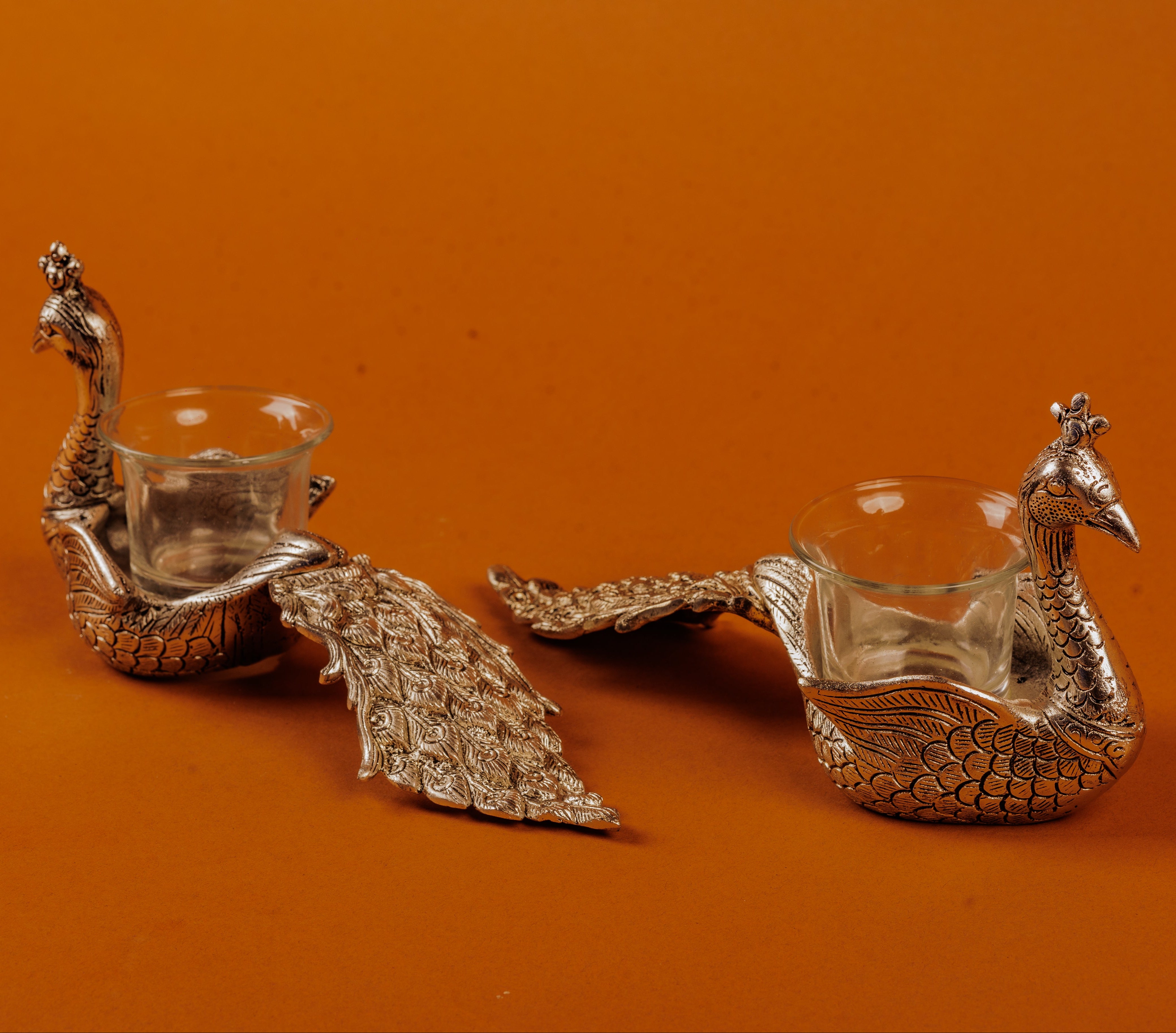 Peacock Candle Holder and Dips Serving Platter forward looking
