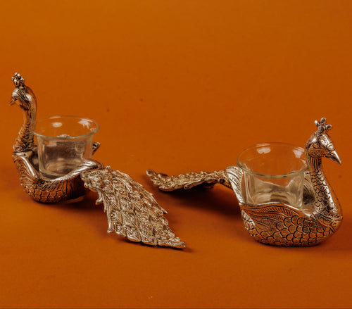 Peacock Candle Holder and Dips Serving Platter forward looking