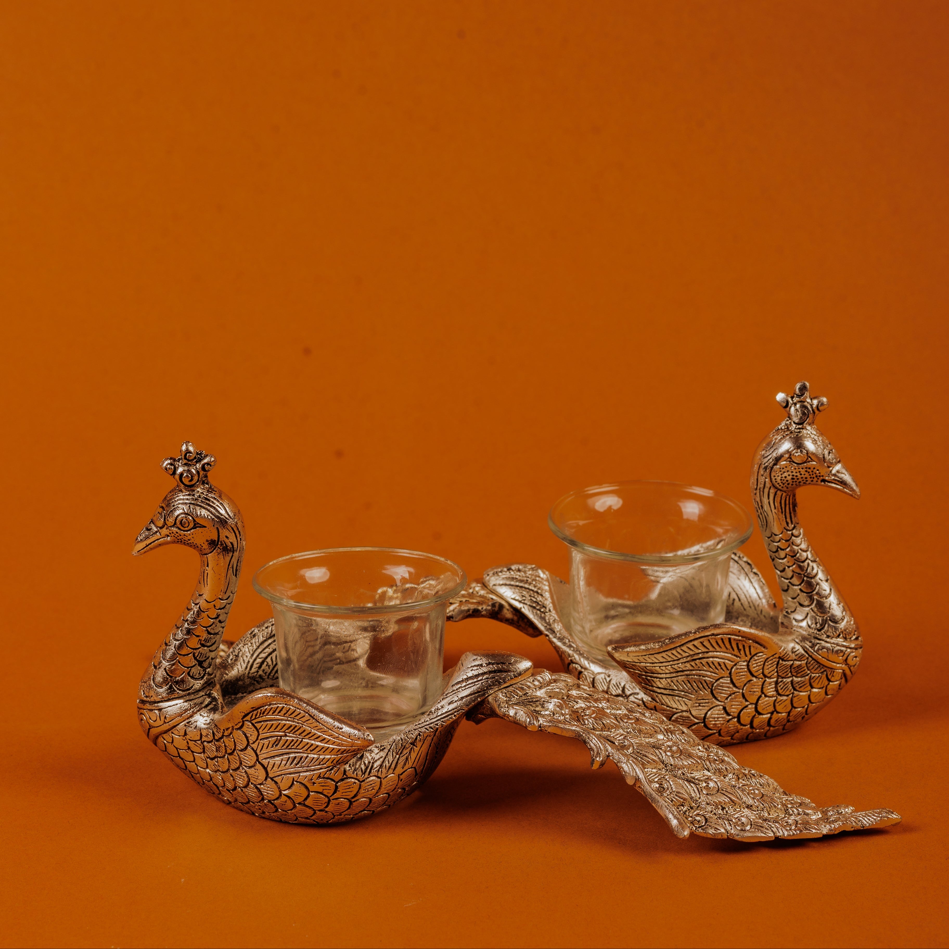Peacock Candle Holder and Dips Serving Platter forward looking