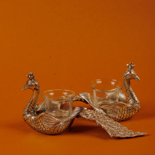 Peacock Candle Holder and Dips Serving Platter forward looking