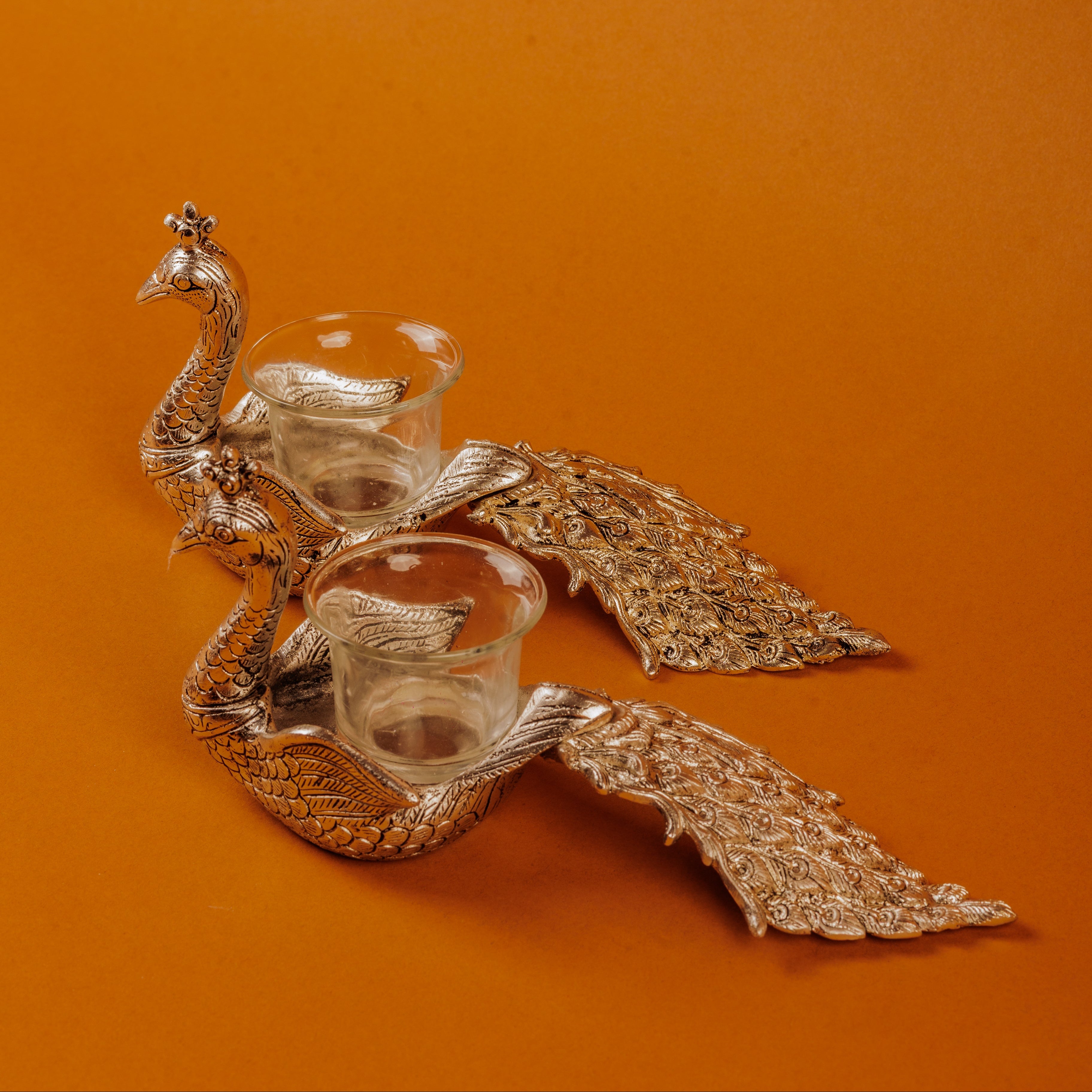 Peacock Candle Holder and Dips Serving Platter forward looking