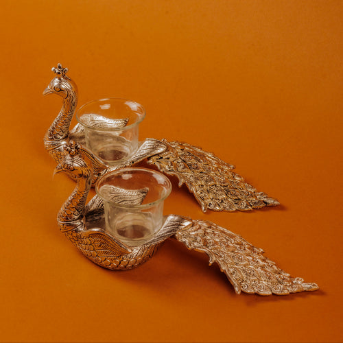 Peacock Candle Holder and Dips Serving Platter forward looking