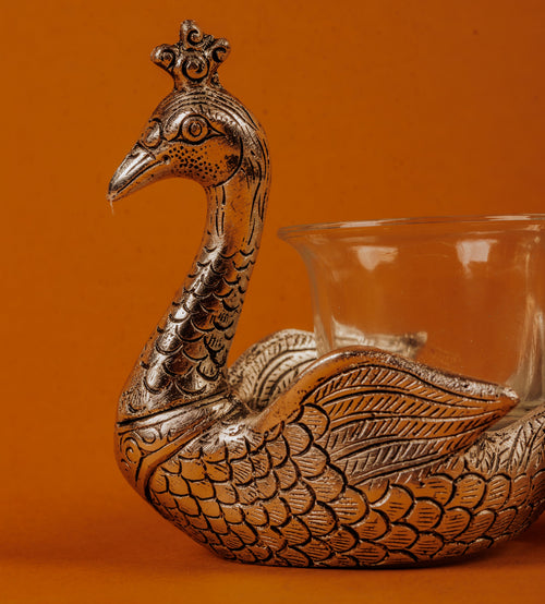 Peacock Candle Holder and Dips Serving Platter forward looking