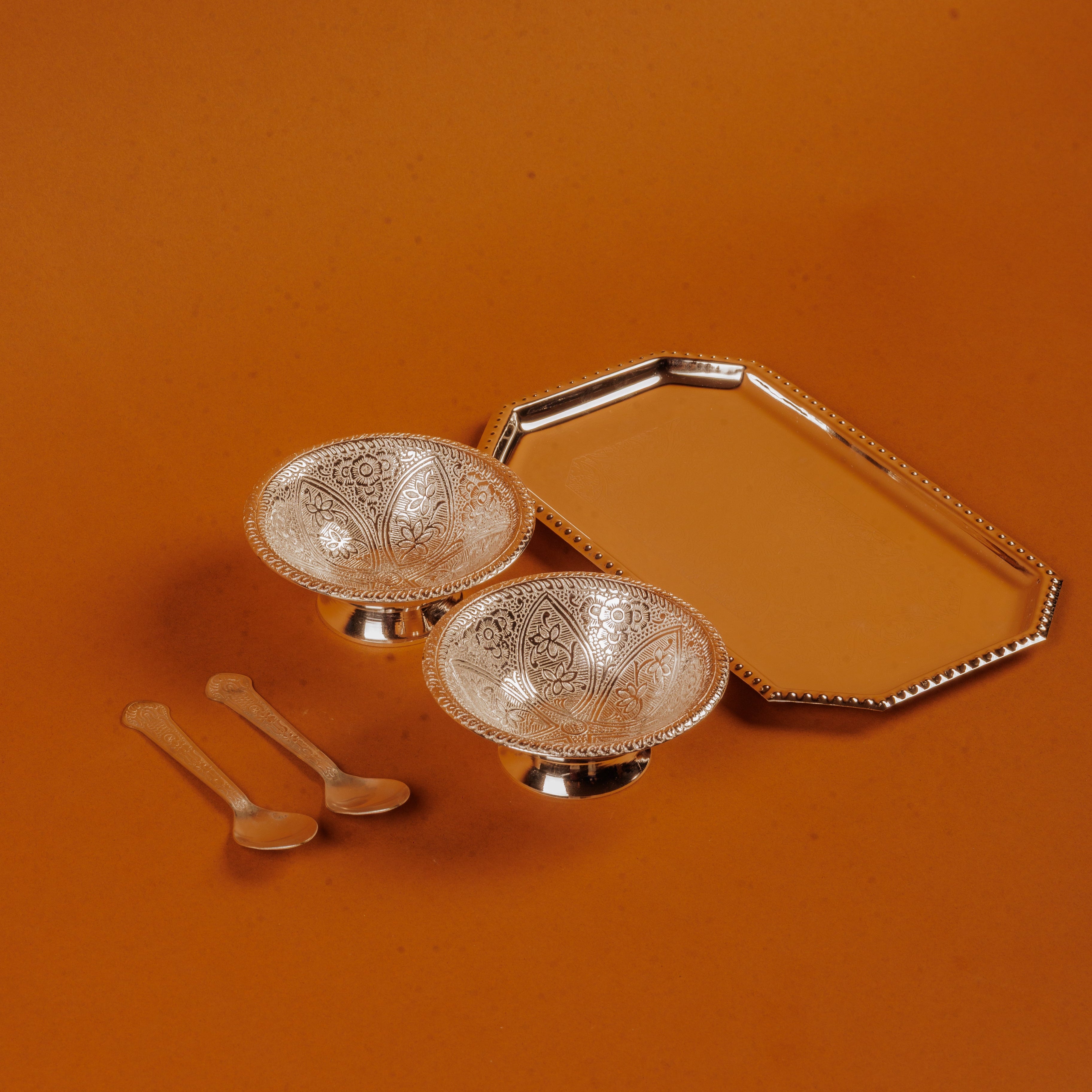 German Silver Plated 2 Bowl & Tray Set with Wooden Box | Luxury Gift Hamper