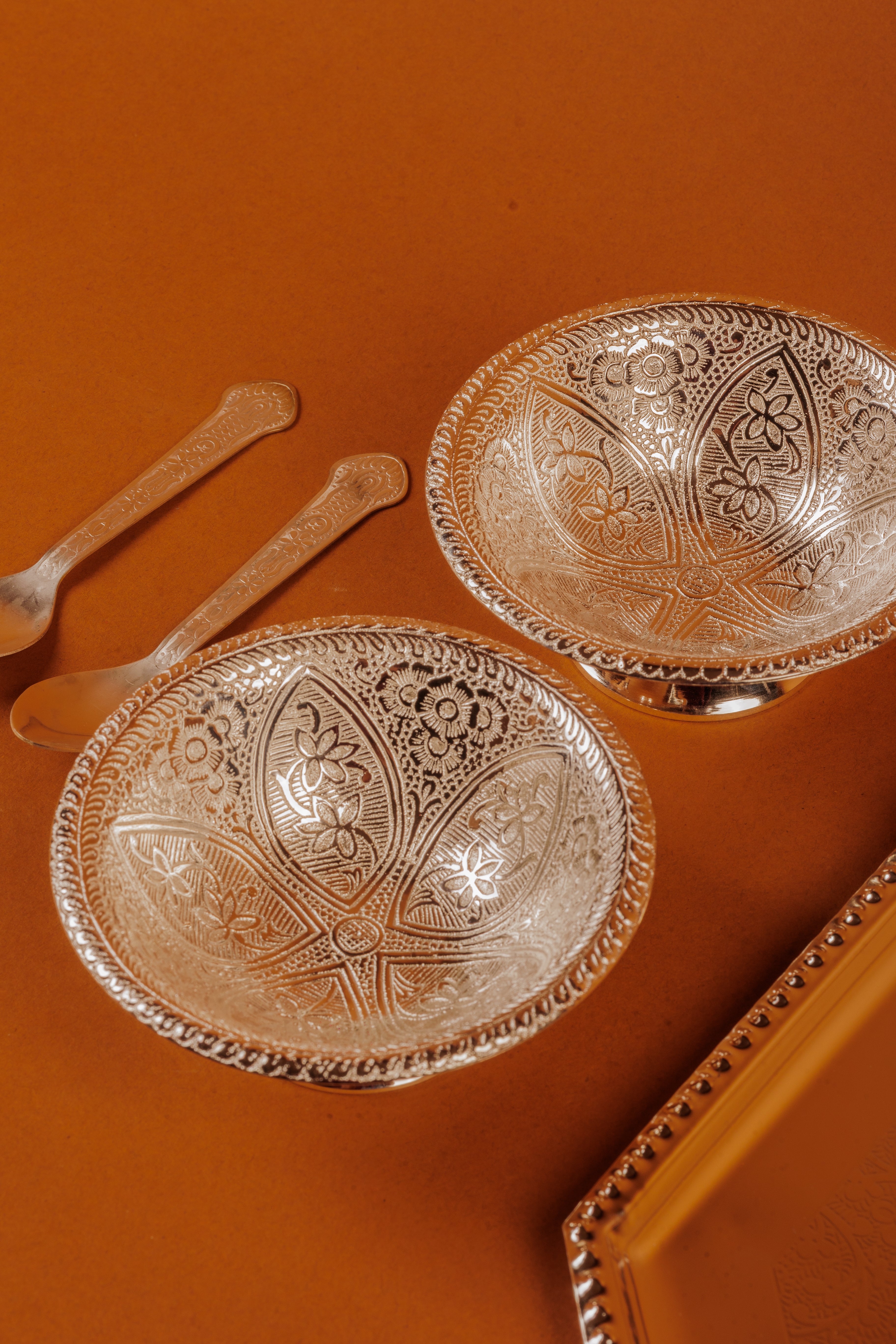 German Silver Plated 2 Bowl & Tray Set with Wooden Box | Luxury Gift Hamper