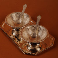 German Silver Plated 2 Bowl & Tray Set with Wooden Box | Luxury Gift Hamper
