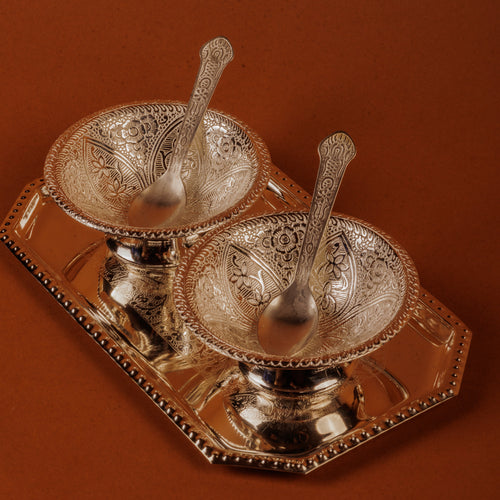 German Silver Plated 2 Bowl & Tray Set with Wooden Box | Luxury Gift Hamper