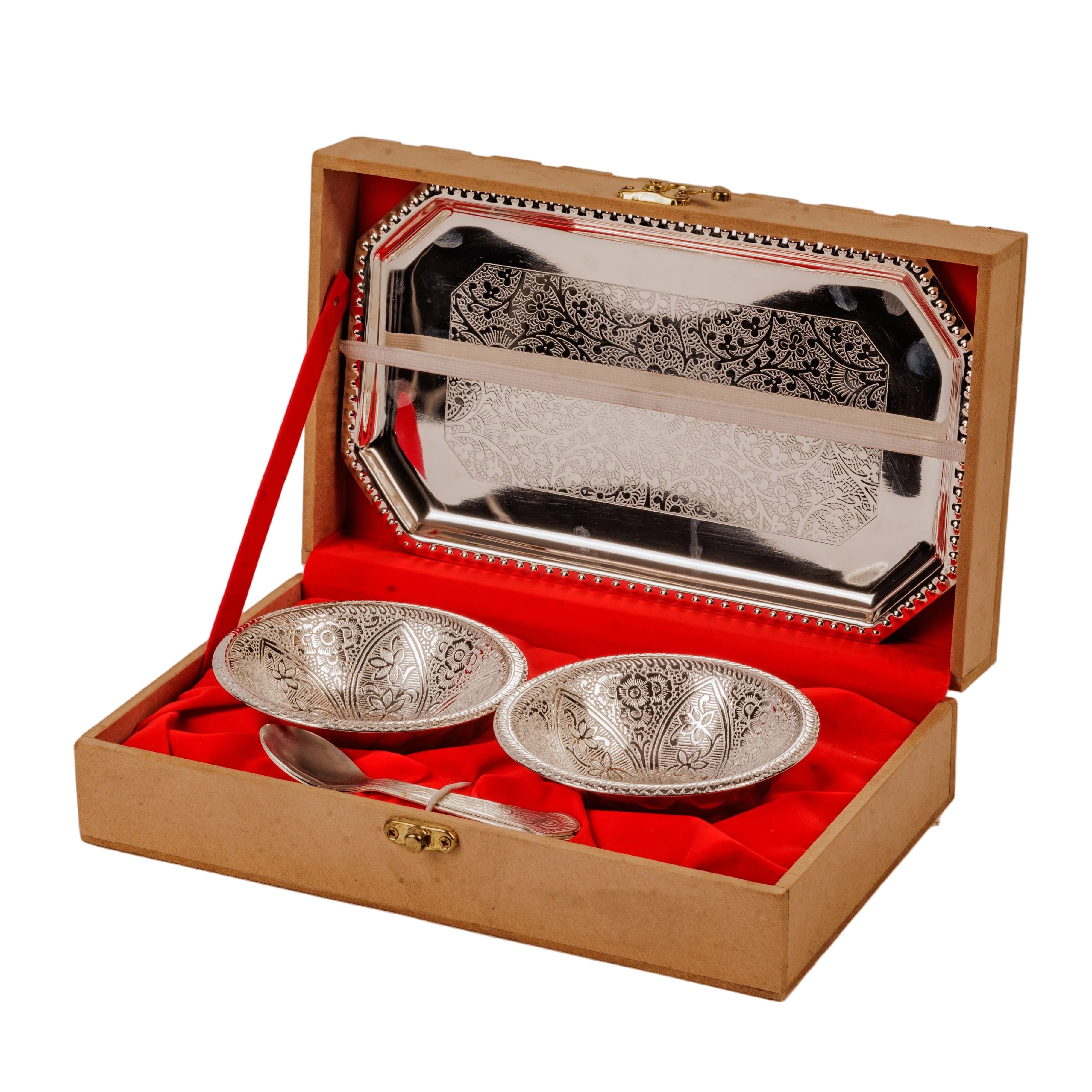 German Silver Plated 2 Bowl & Tray Set with Wooden Box | Luxury Gift Hamper