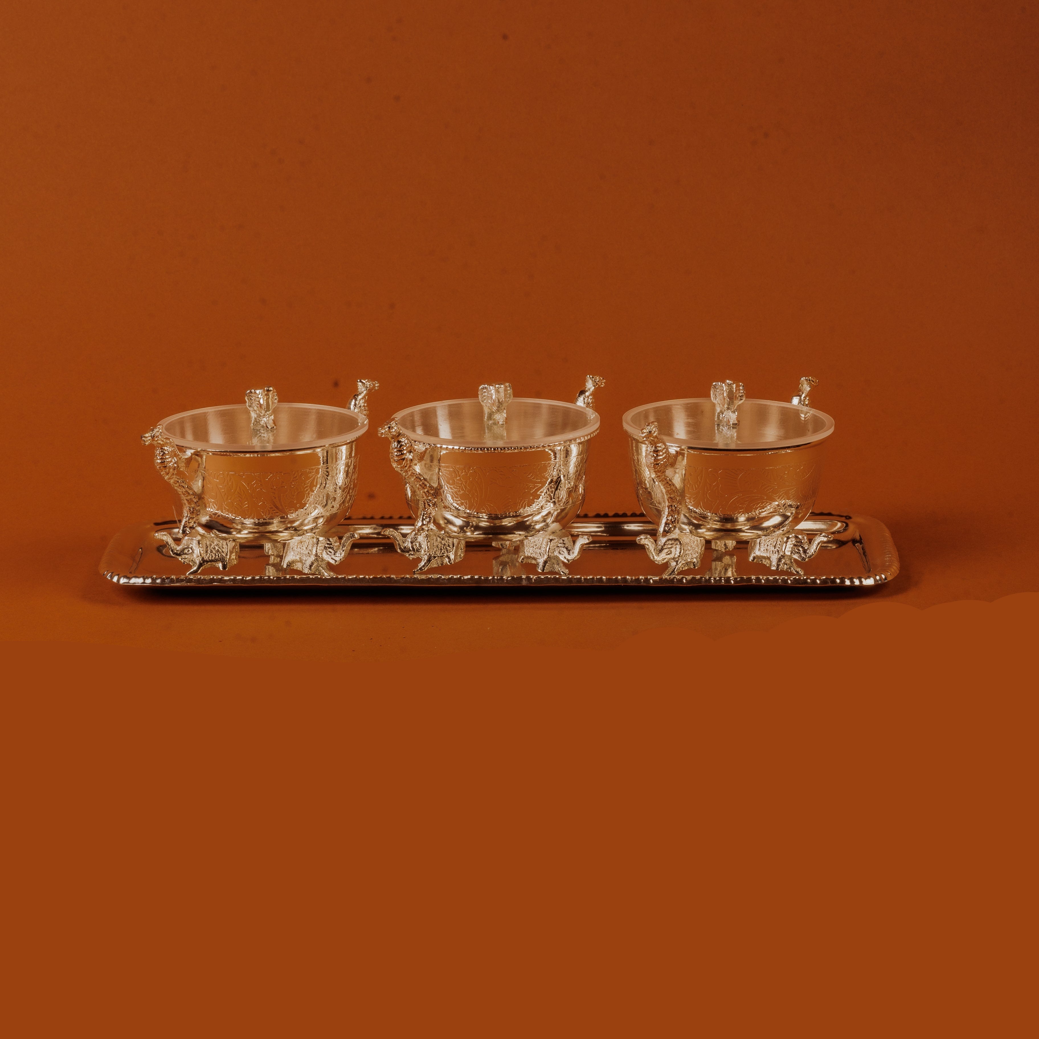 German Silver Plated Peacock Elephant Bowl Set of 3 | Luxury Gift