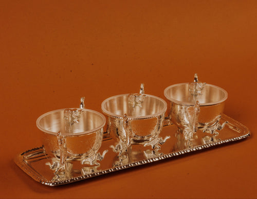 German Silver Plated Peacock Elephant Bowl Set of 3 | Luxury Gift