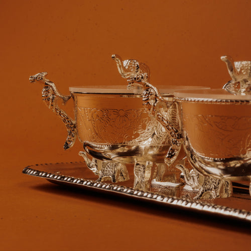 German Silver Plated Peacock Elephant Bowl Set of 3 | Luxury Gift