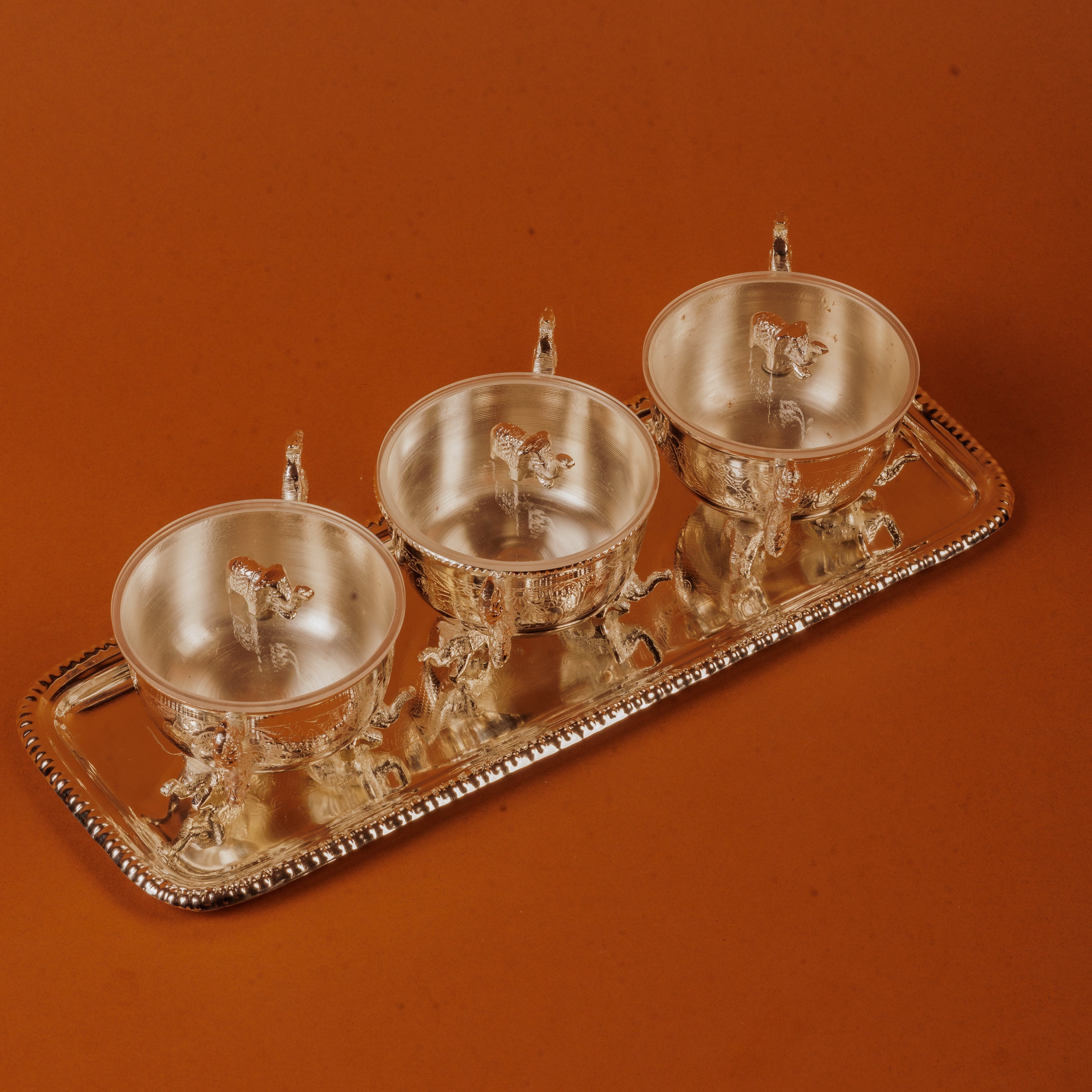 German Silver Plated Peacock Elephant Bowl Set of 3 | Luxury Gift