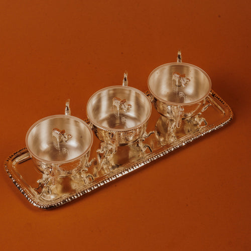 German Silver Plated Peacock Elephant Bowl Set of 3 | Luxury Gift