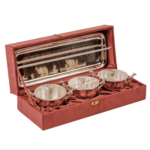 German Silver Plated Peacock Elephant Bowl Set of 3 | Luxury Gift