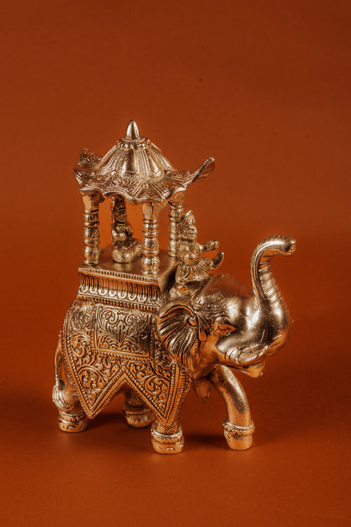 German Silver Plated Ambabari Elephant | Royal Decor Gift