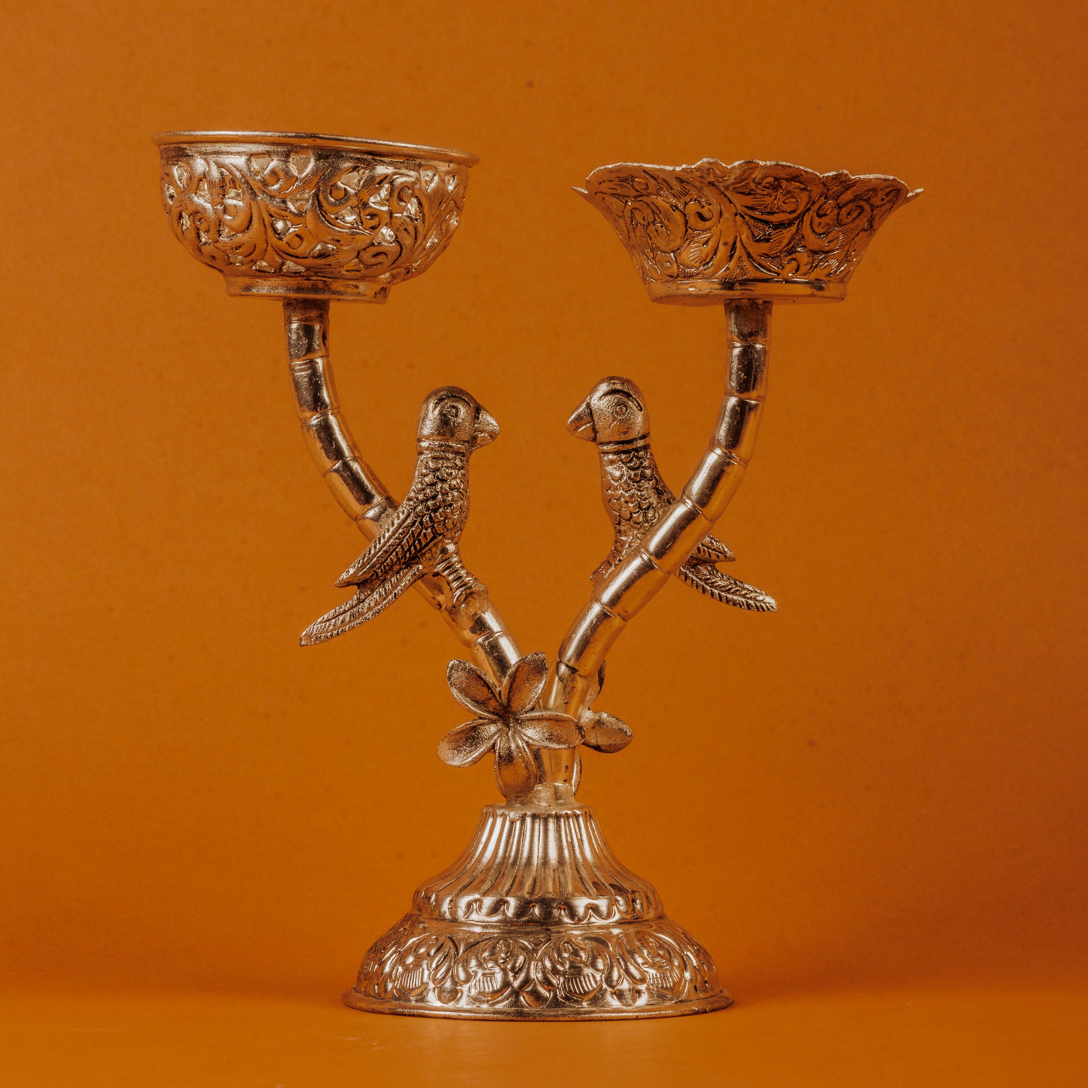 German Silver Plated Love Birds Candle Stand | Romantic Gift