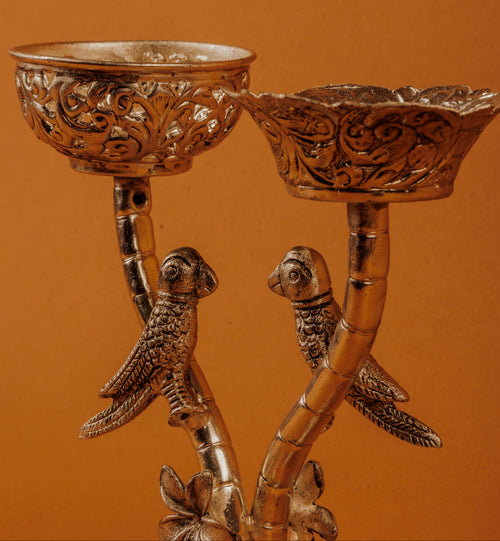 German Silver Plated Love Birds Candle Stand | Romantic Gift