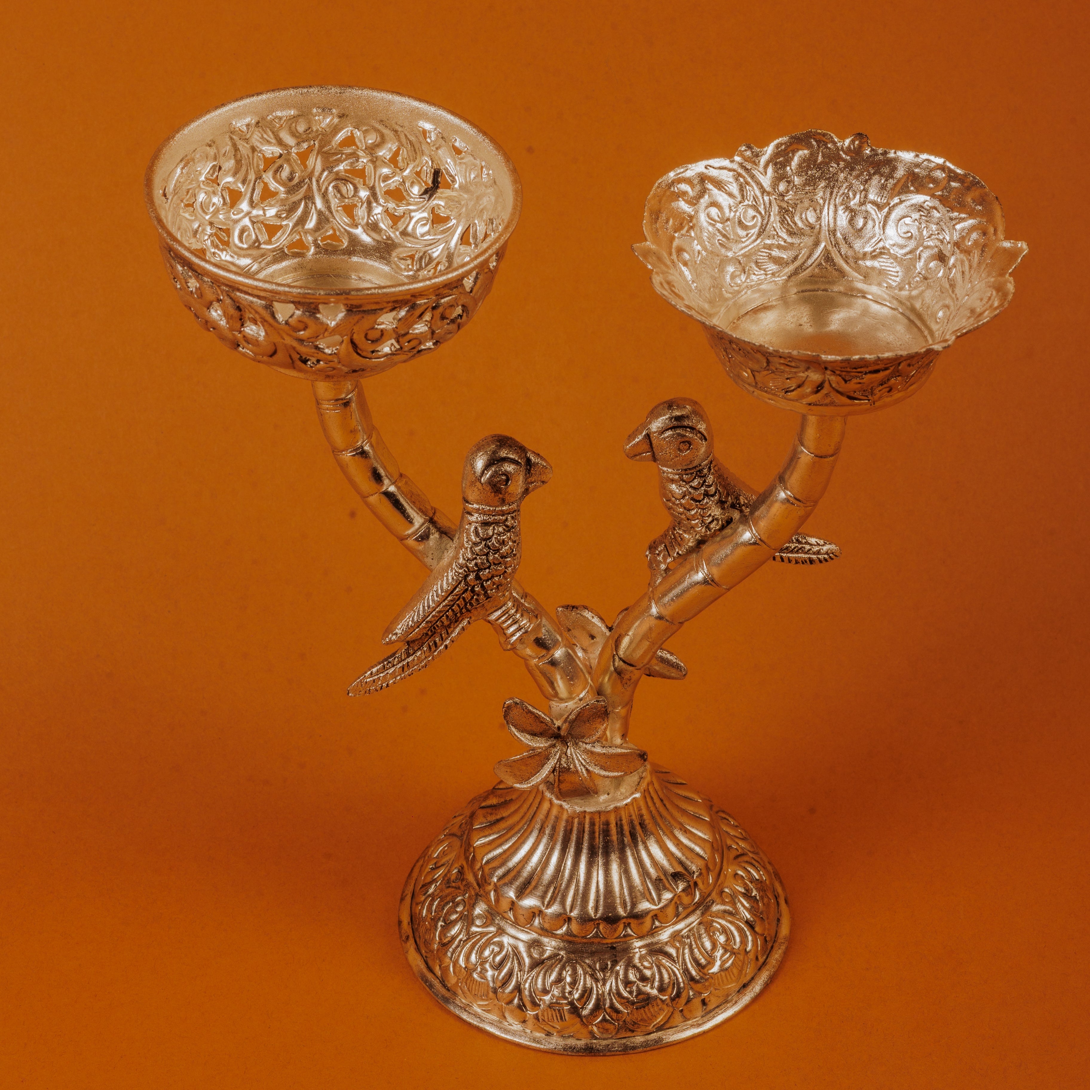 German Silver Plated Love Birds Candle Stand | Romantic Gift