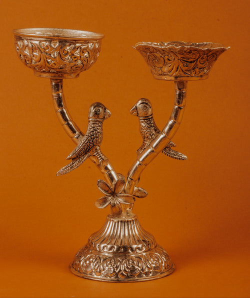 German Silver Plated Love Birds Candle Stand | Romantic Gift