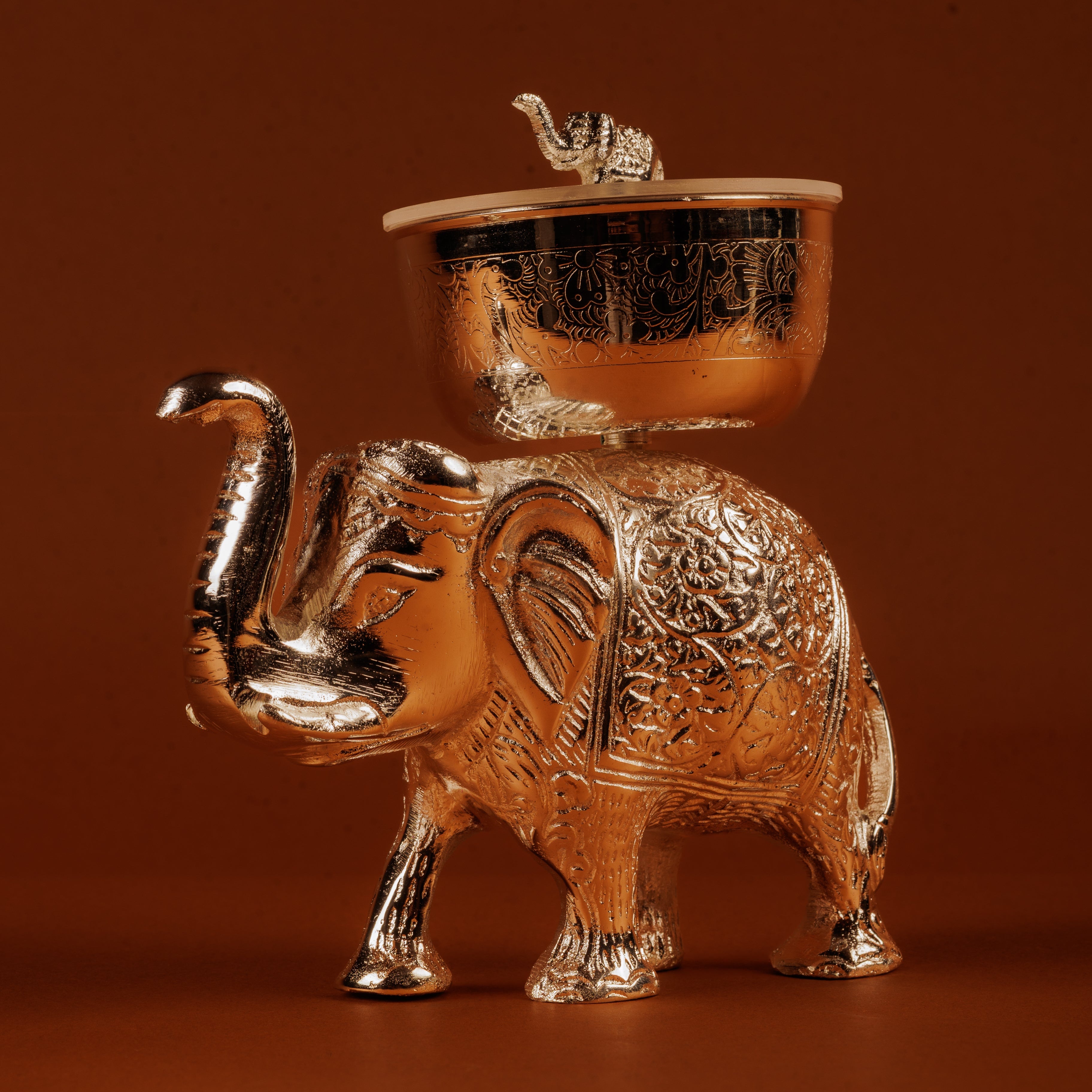 German Silver Plated Elephant with Bowl | Decorative Gift