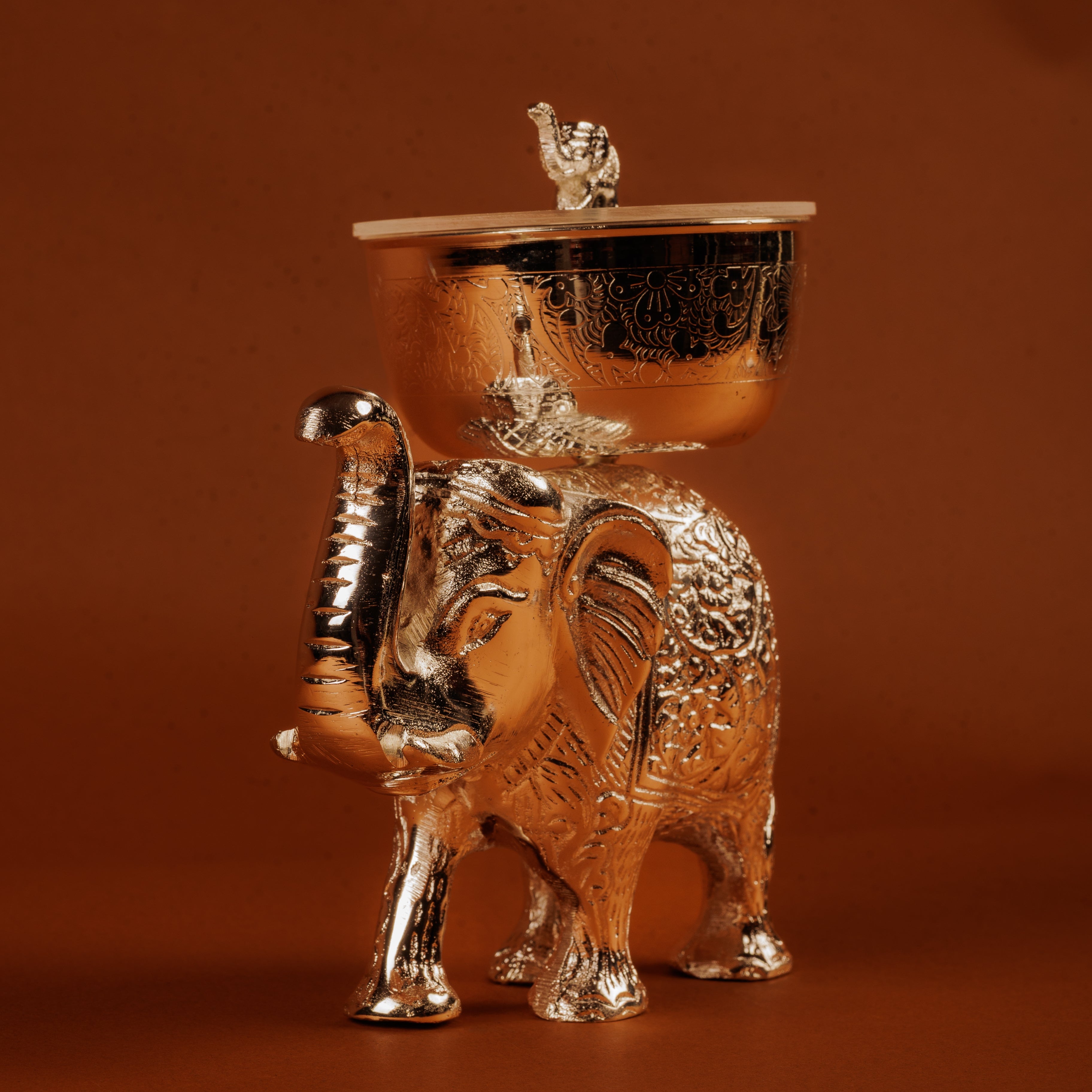 German Silver Plated Elephant with Bowl | Decorative Gift