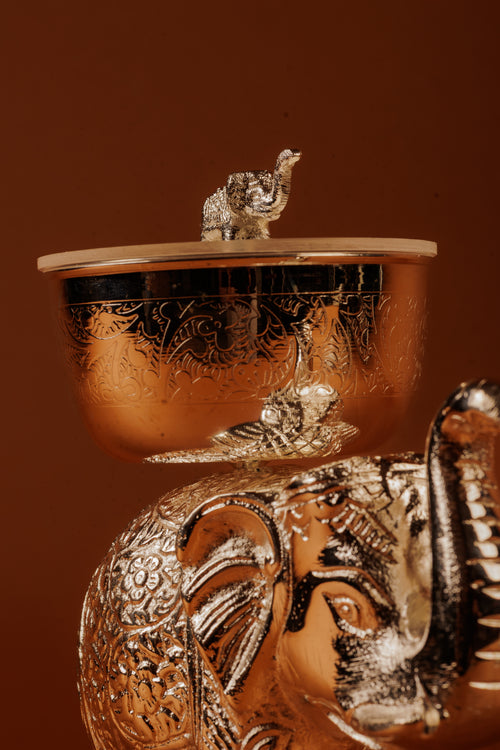 German Silver Plated Elephant with Bowl | Decorative Gift