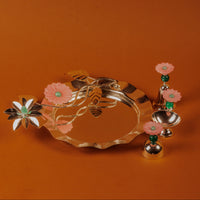 German Silver Flower Pooja Thali for Festivals & Rituals