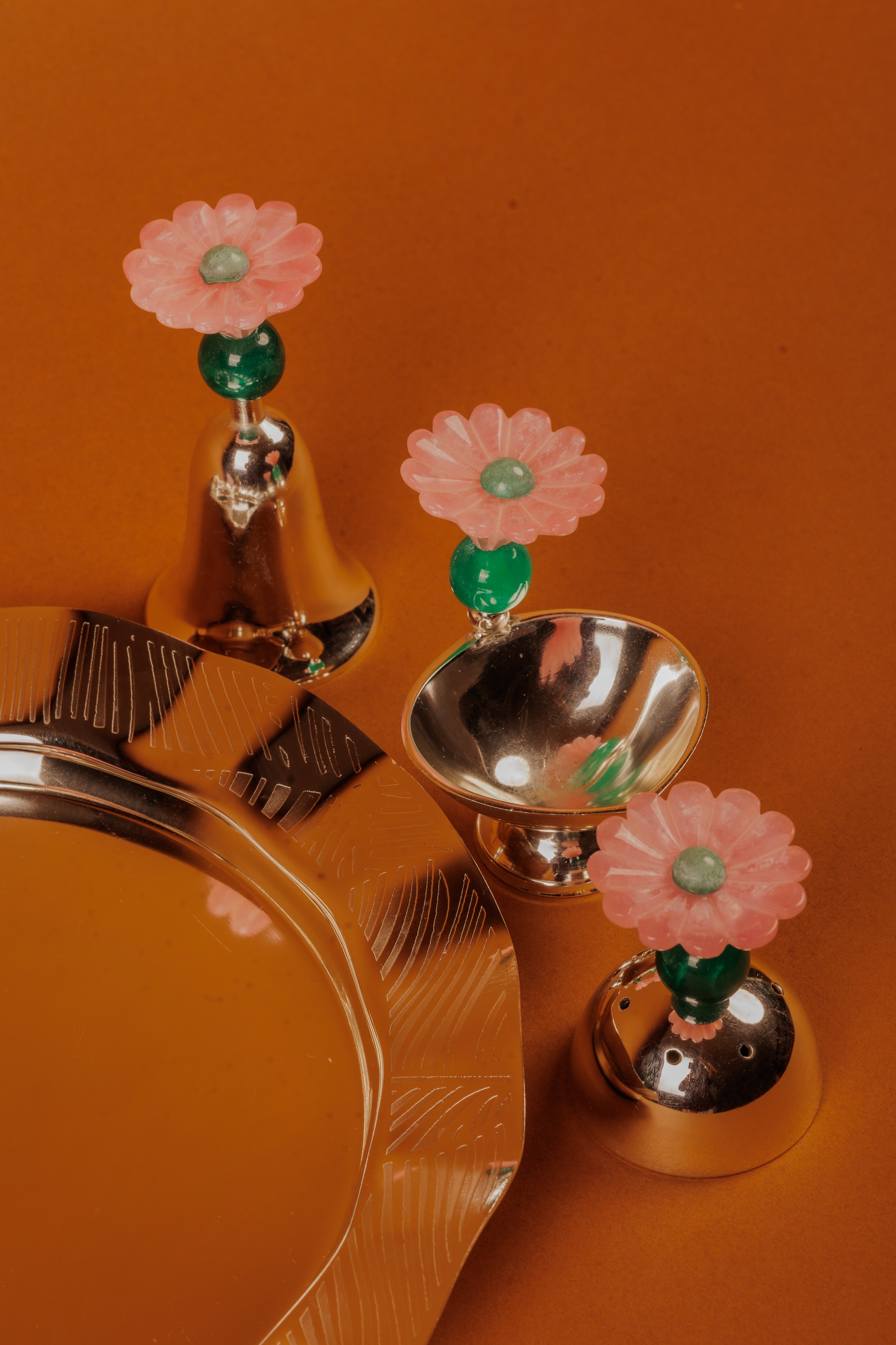 German Silver Flower Pooja Thali for Festivals & Rituals