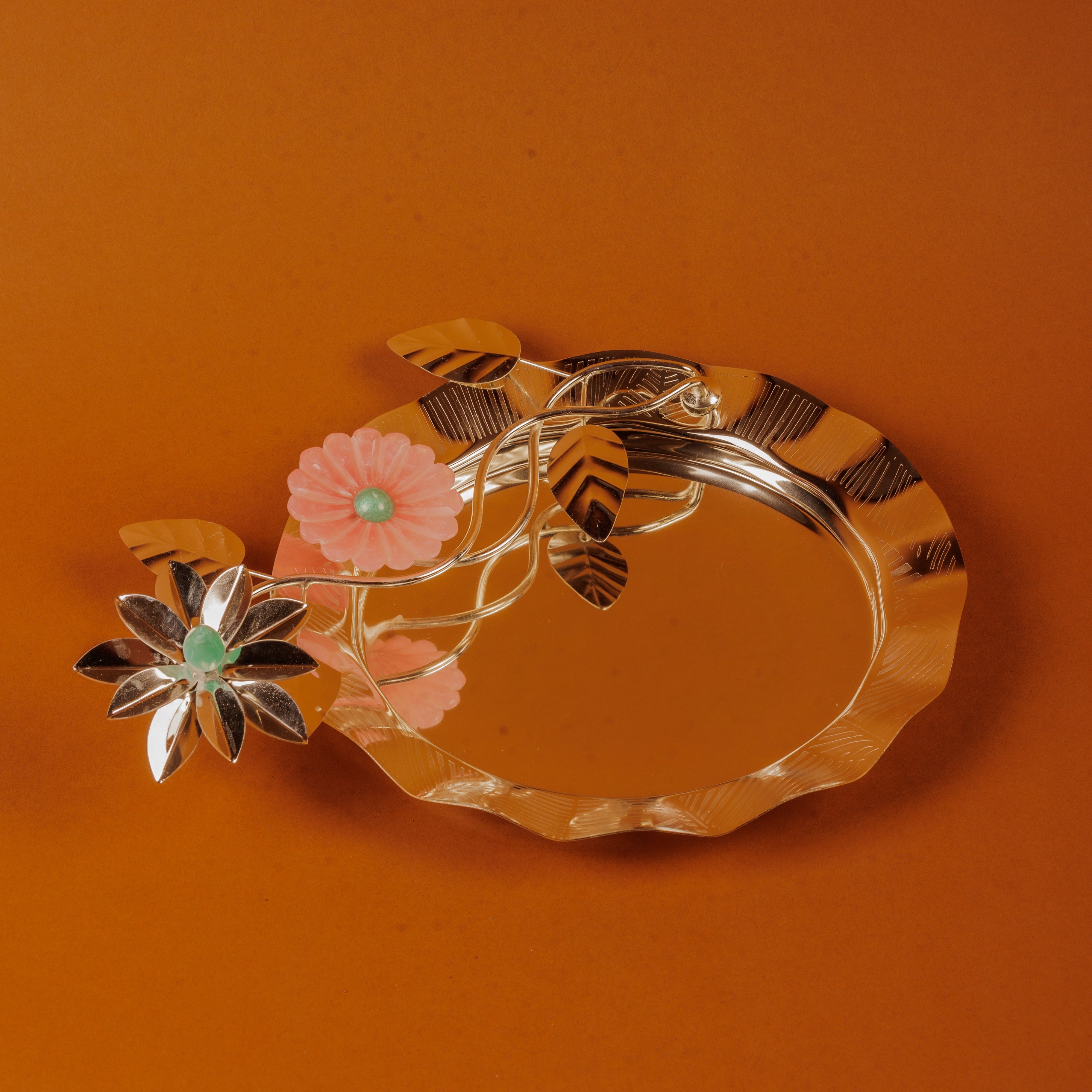 German Silver Flower Pooja Thali for Festivals & Rituals