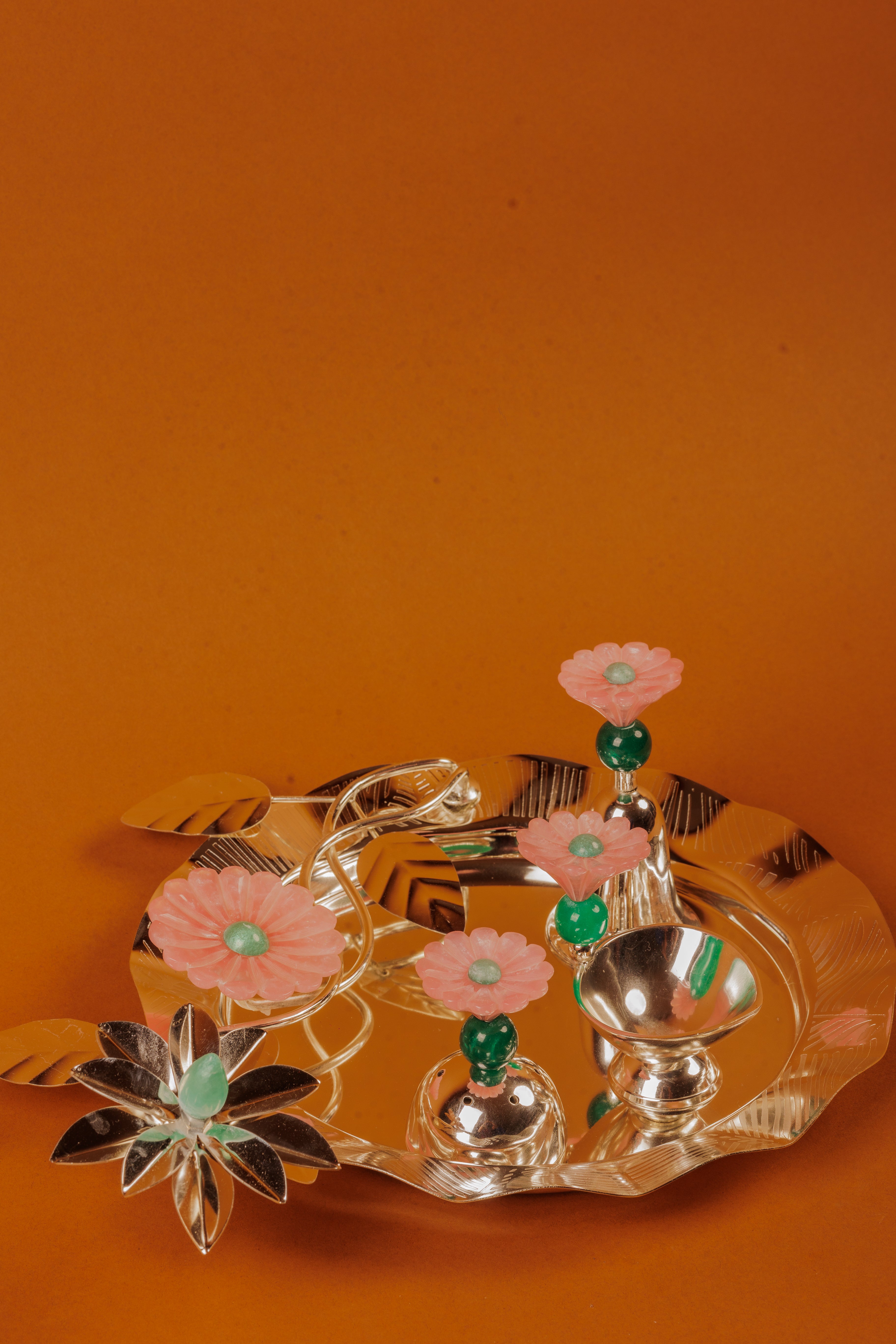 German Silver Flower Pooja Thali for Festivals & Rituals