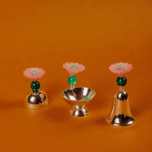 German Silver Flower Pooja Thali for Festivals & Rituals