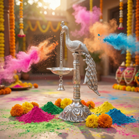 German Silver Peacock with Hanging Diya