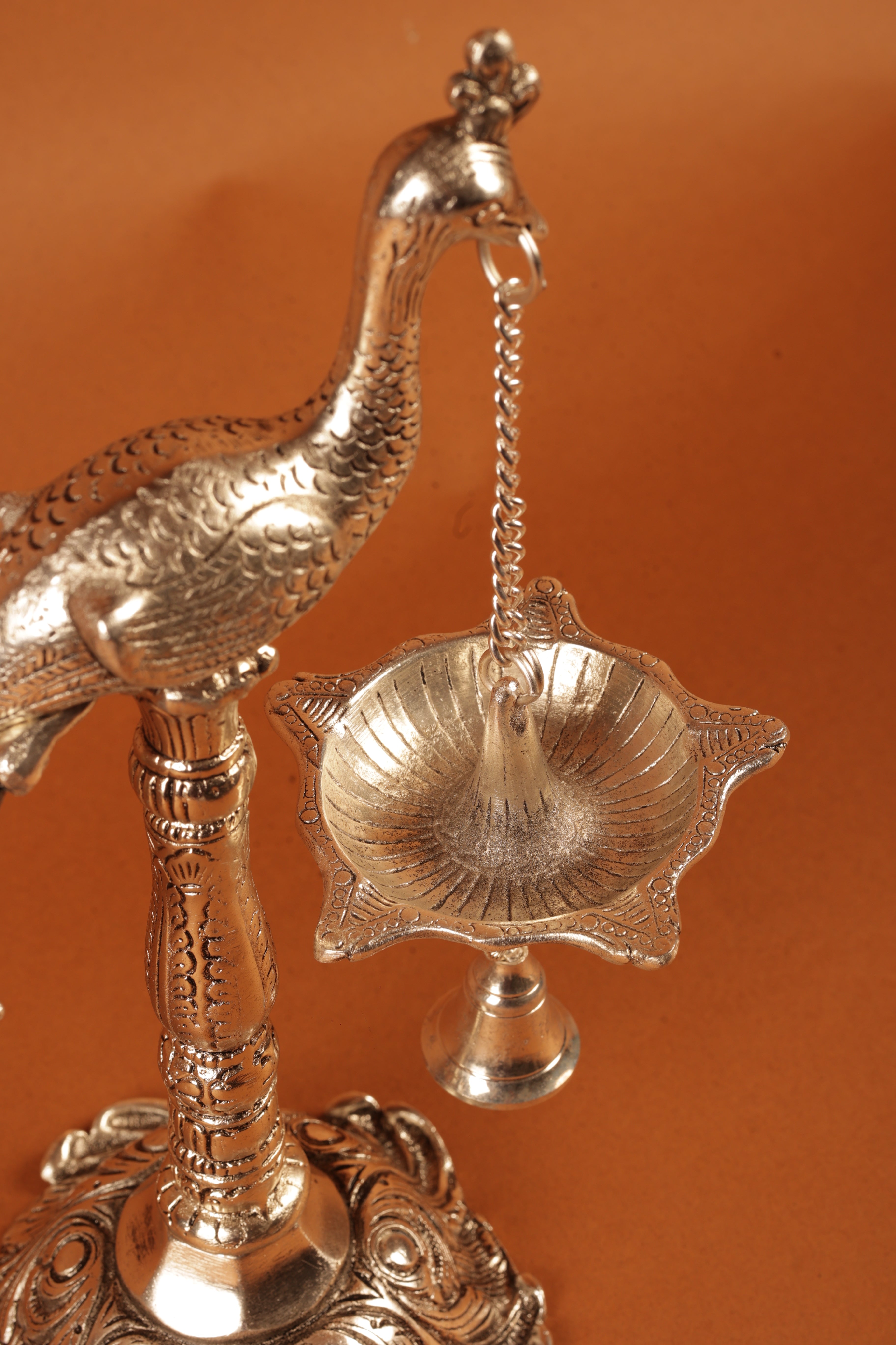 German Silver Plated Peacock with Hanging Diya