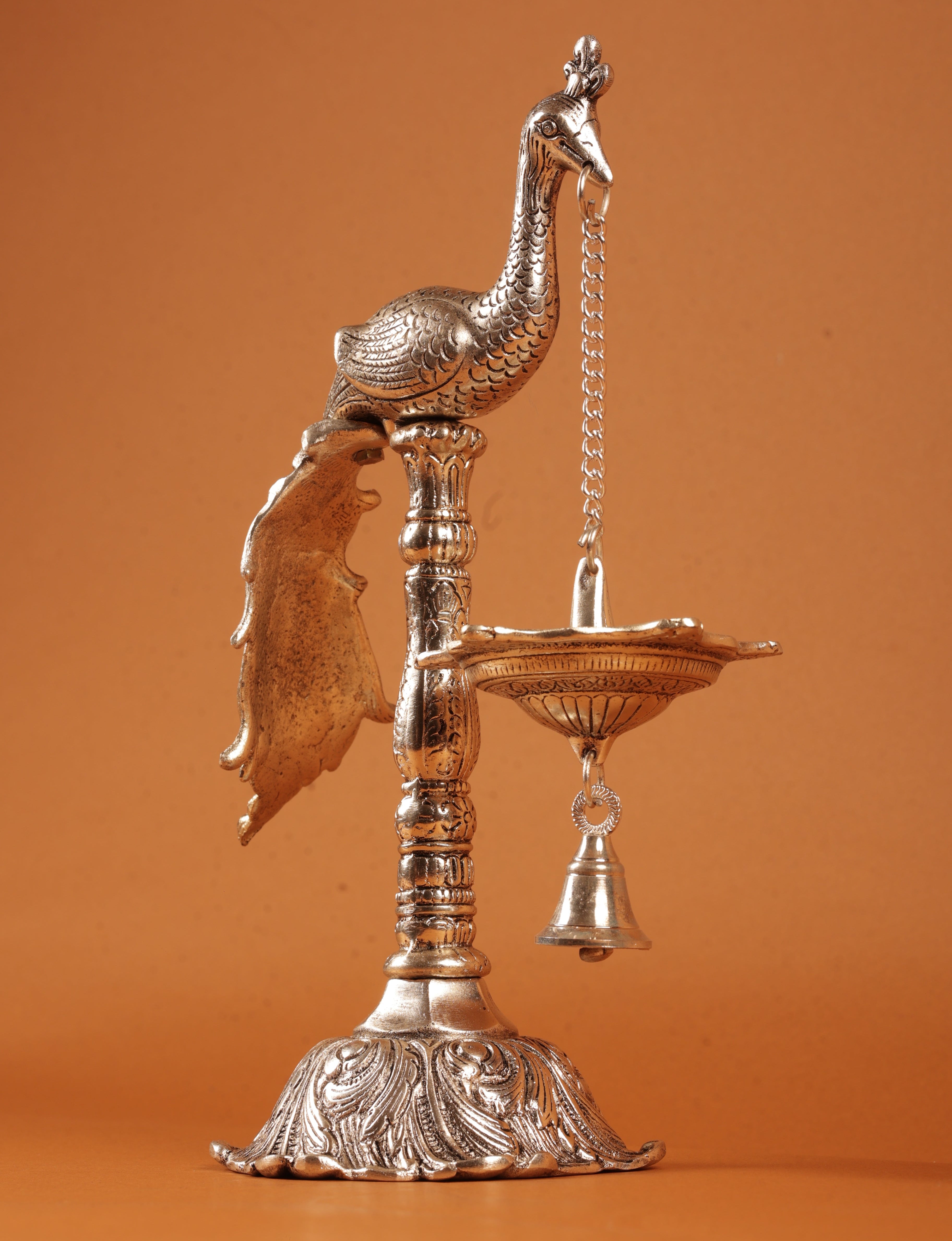 German Silver Plated Peacock with Hanging Diya