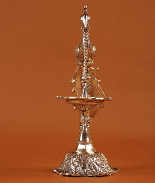 German Silver Plated Peacock with Hanging Diya