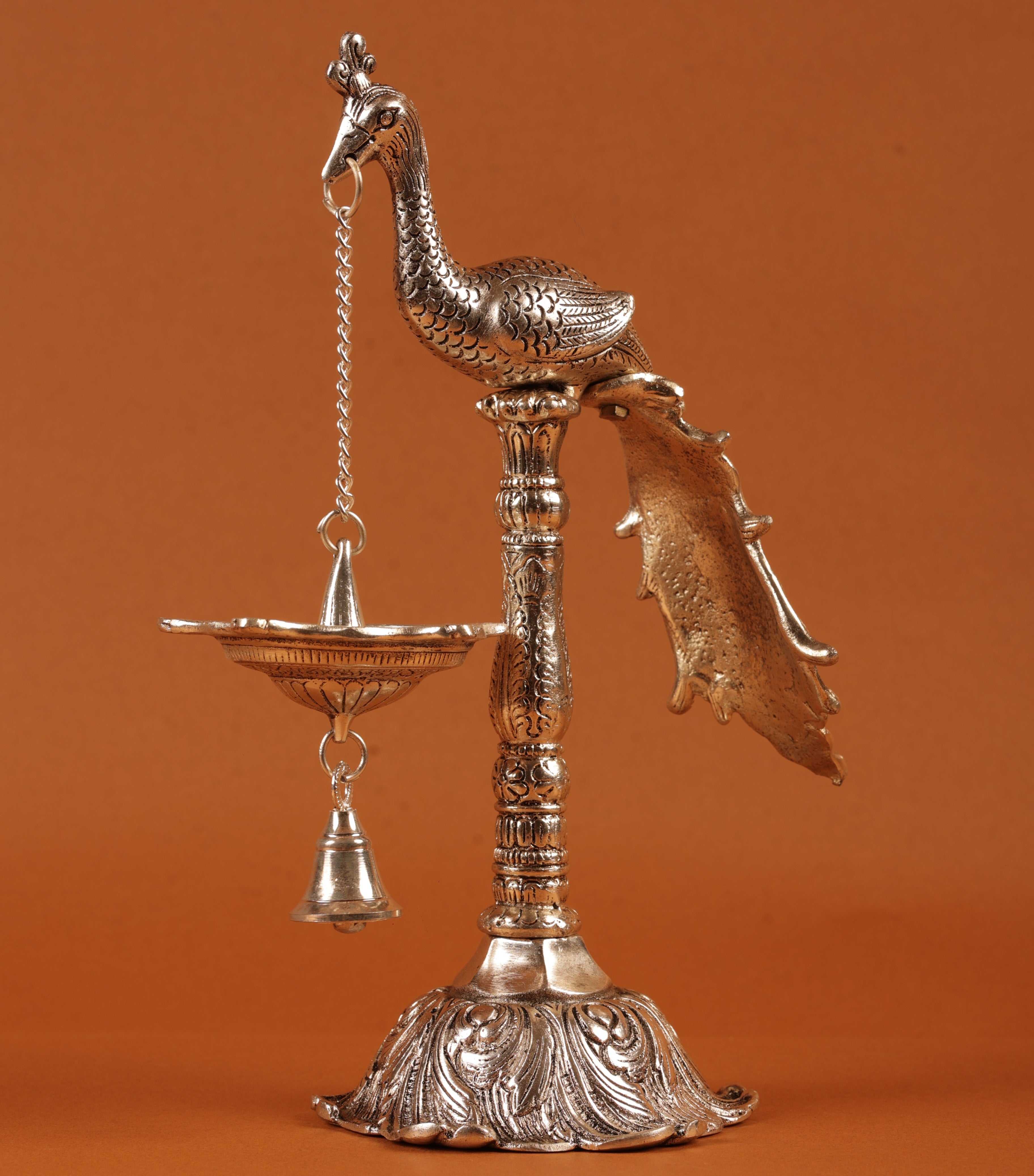 German Silver Plated Peacock with Hanging Diya