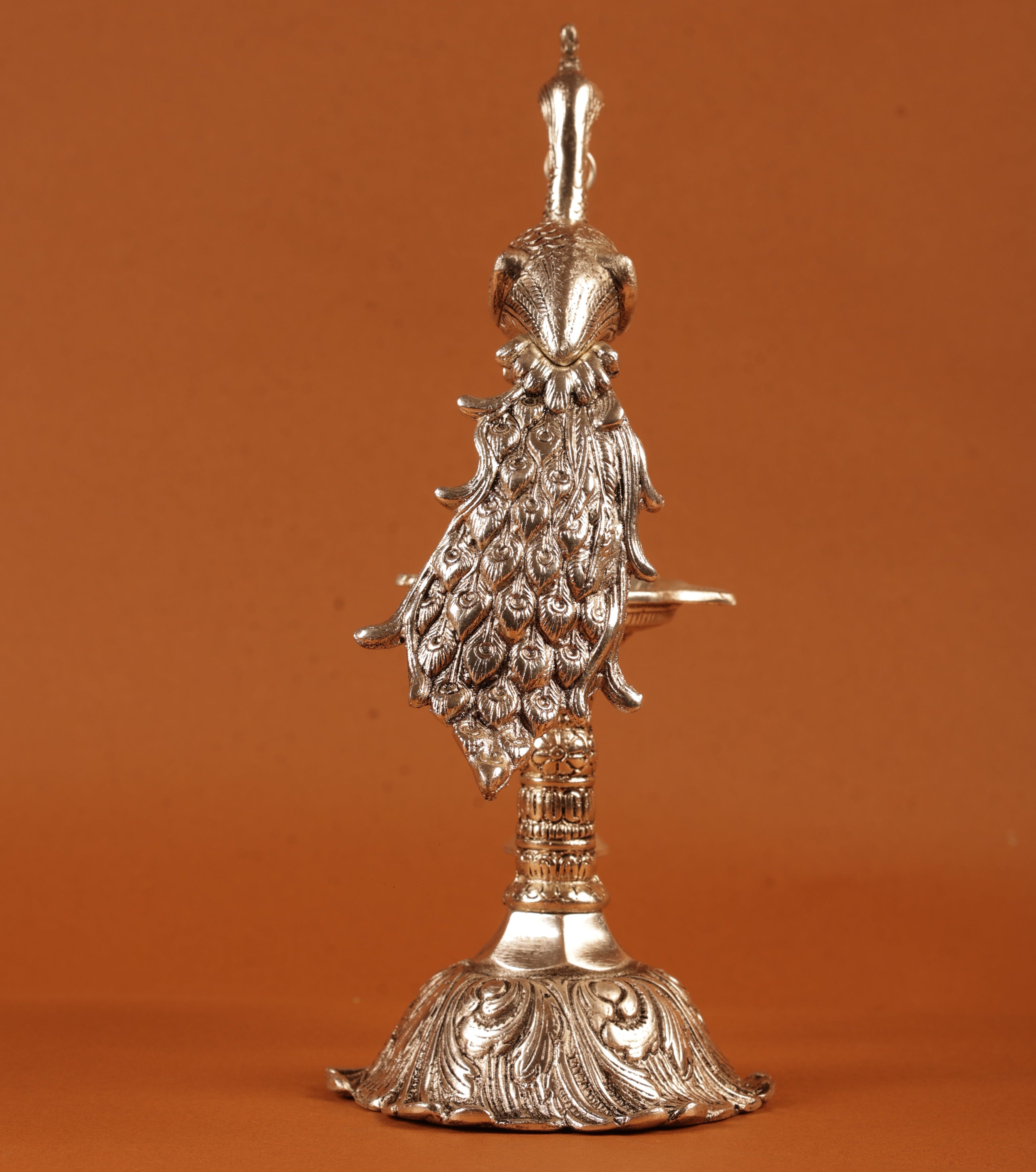 German Silver Plated Peacock with Hanging Diya