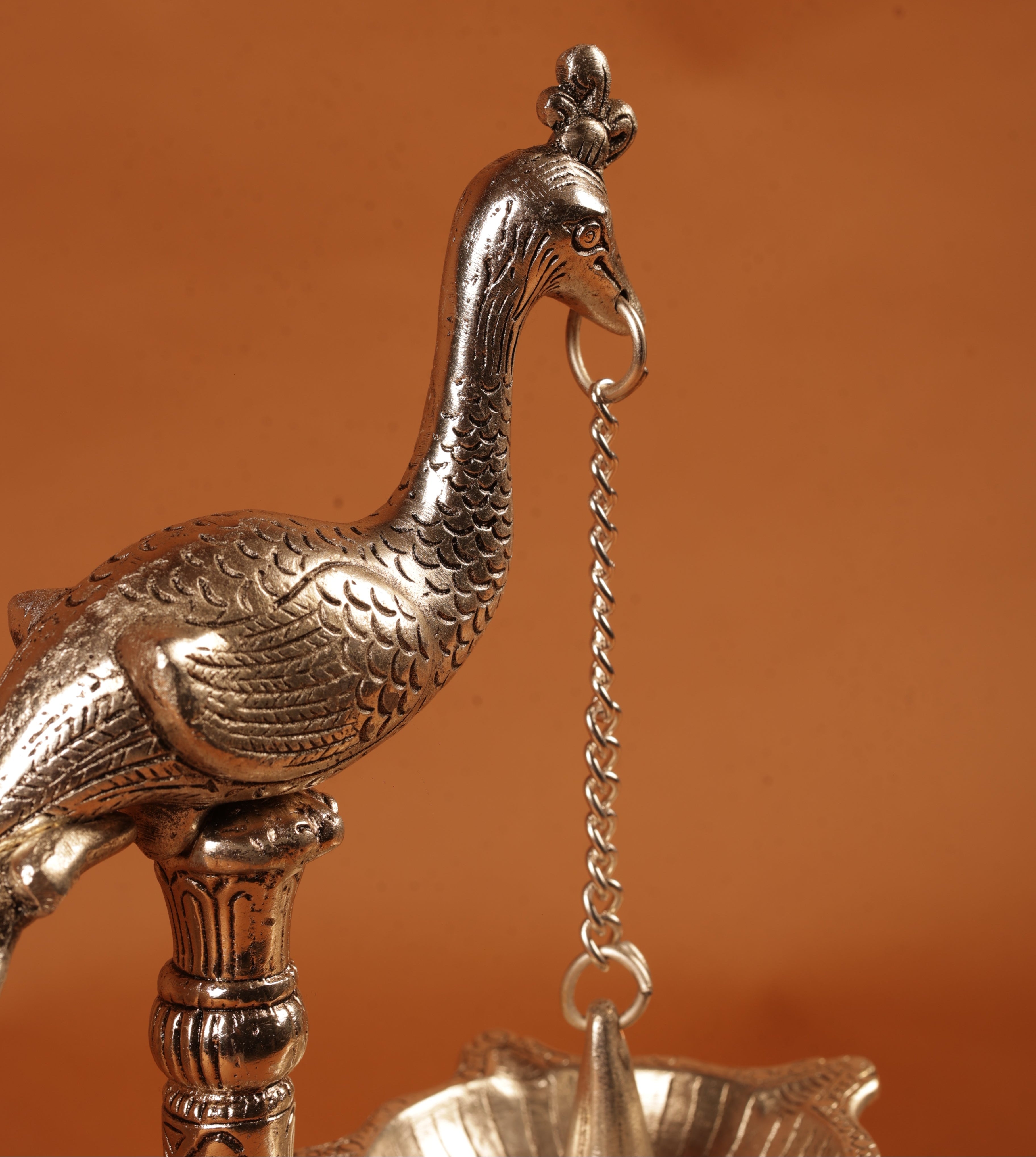 German Silver Plated Peacock with Hanging Diya