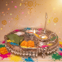Premium Silver-Plated Ghungroo Pooja Thali Set with Elephant Base